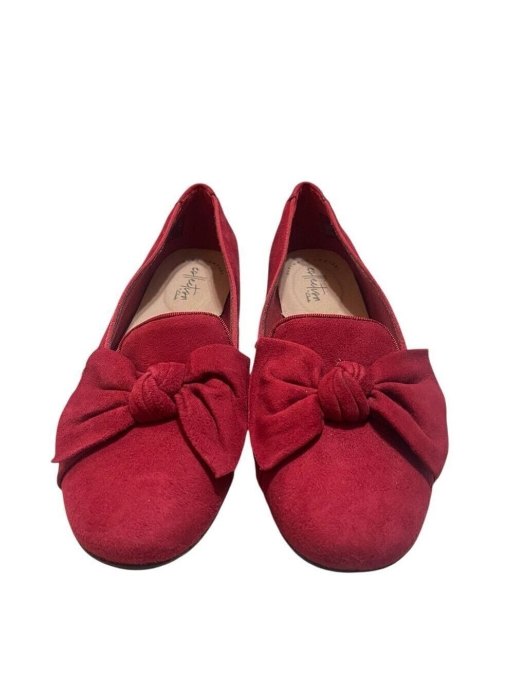 Clarks Red Bow Suede Flats Women's Slip-On Loafers Size 9 Gracelin Jonas - Picture 2 of 9